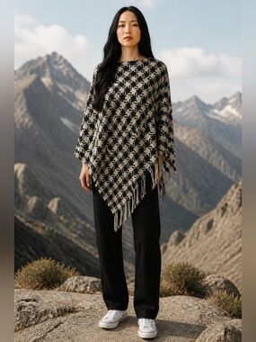 Pinklicious black & white Houndstooth Poncho Sweater NWT